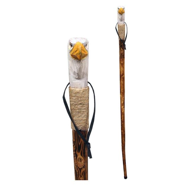 Rustic Axentz Wood Walking Trekking Hiking Pole Stick with Twine Grip, Rubber Tip, Wrist Strap, 46", Carved Eagle