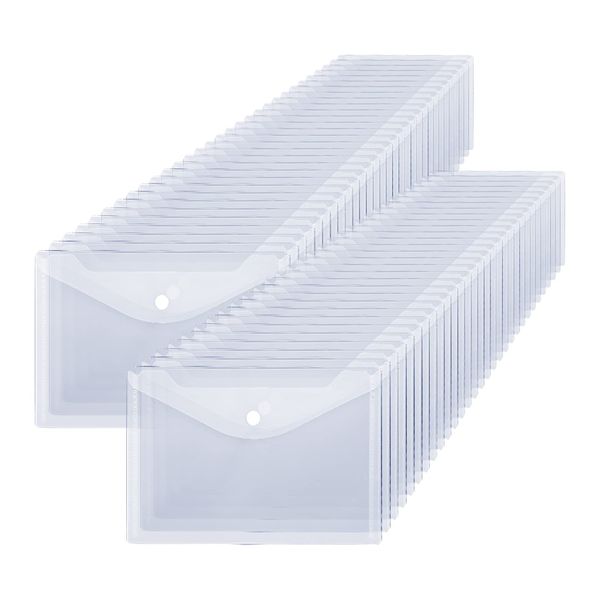 DAJAVE 60 Pcs A5 Plastic Wallet with Popper Clear Document Wallets A5 Plastic Folders Popper Wallets with Button