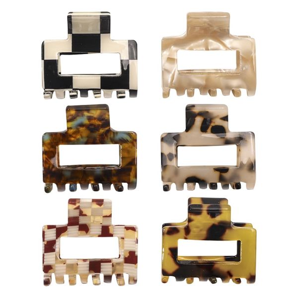 GSHLLO 6 Pcs Small Square Hair Claw Clips Non Slip Hair Clamps Tortoiseshell Acetate Leopard Jaw Clip Celluloid French Hair Barrettes for Women Girls