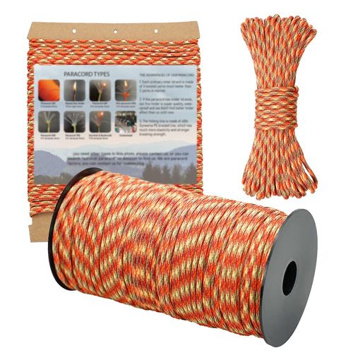 PSKOOK 550 Paracord 100m，31m，15m Rope 9+1 Strand with Fishing Line Traction Rescue Rope Tent Rope for Outdoor Hikes Camping DIY Necklace Bracelet Craft Making（31m，Sunshine）