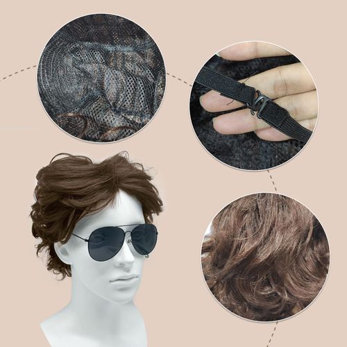 MIVAIUN Light Brown Wig Short Curly Wig Men's Wavy Synthetic Hair Wig, Hair Layered Wave Wigs, Men's Costumes Cosplay, Party Daily Wear Halloween Men's Wig (Brown)
