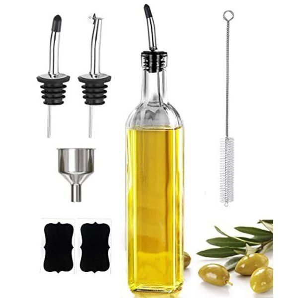 17oz Olive Oil Dispenser Bottle 500ml Oil & Vinegar Cruet With 2 Stainless Steel