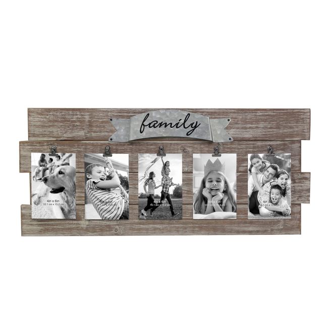 Stonebriar Rustic Wood Collage Picture Frame with Clips and Metal Detail Brown 26" x 11"