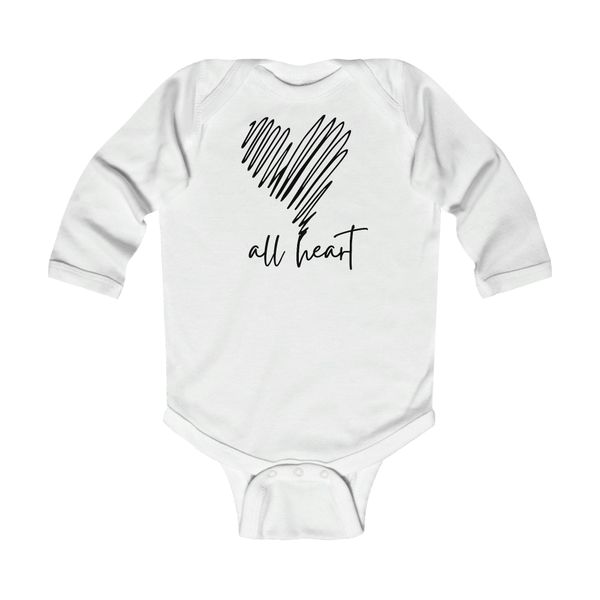 Infant Long Sleeve Bodysuit, Say it Soul, All Heart Black Line Art Print - White / 18M