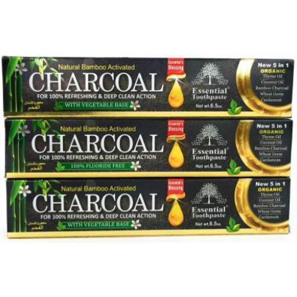 Organic Bamboo Charcoal Toothpaste 100% Natural Teeth Whitening 3 Pack Oral Care - 6.5 oz