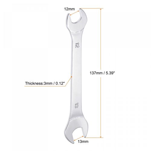 sourcing map Thin Open End Wrench, 12mm x 13mm Metric Mirror-Chrome Plated High Carbon Steel, for Household Maintenance and General Repairs