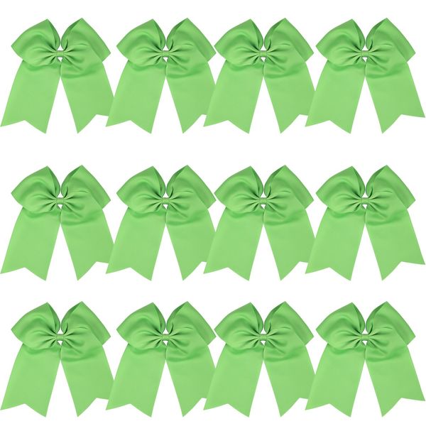 8“ Inch Cheerleader Bows Ponytail Holder Cheerleading Bows Hair Tie (Apple green)