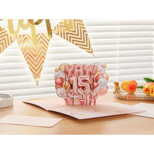 Liif 15th birthday card - pink