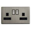 Double Wall Socket Switched Gloss Brushed Chrome 2 Gang Screwless 13a Double Pole N410DME