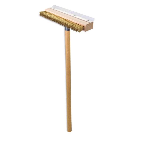 Pizza Oven Brush & Garden Secrets Wood Handle Brass Bristles & Steel Scraper