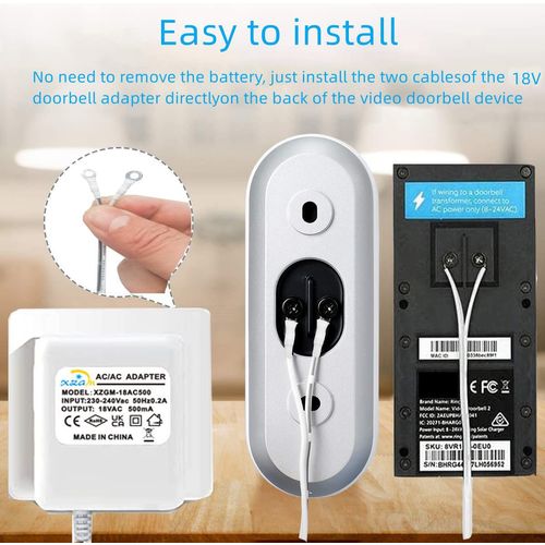 Doorbell Transformer Charger for Ring Eufy Nest Hello Video Doorbell,Doorbell Transformer 18V500MA Power Adapter(5M extension cable white)