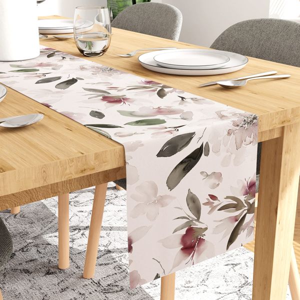 Encasa Dining Table Runner for 6 seater - Polyester Twill Fabric - Foil Digital Print - Size 28x150 cm - Decorative cloth for centre and coffee table - Washable - 1 Pc - F1 Neutral