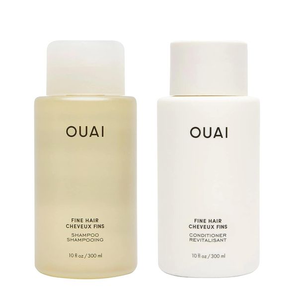 OUAI Fine Shampoo and Conditioner Set - Sulfate Free Shampoo and Conditioner for Fine Hair - Made with Keratin, Marshmallow Root, Shea Butter & Avocado Oil - Free of Parabens & Phthalates - 300 ml