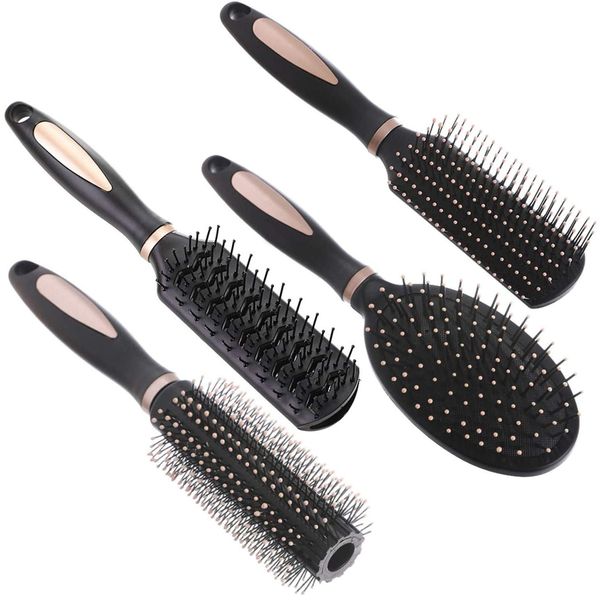 4 Pcs Hair Brush Set Anti Static Massage Oval Comb Round Hair Brush Vent Hair Brush Detangling Brush Paddle Brush Fit for Women Men All Wet or Dry Hair's Detangle, Add Shine, Massage