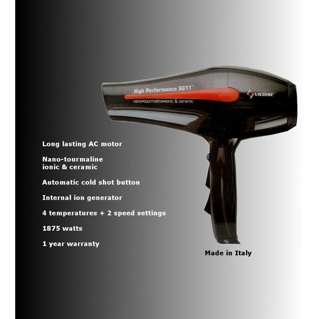 Hair Dryer nano-tourmaline-ionic & ceramic infrared. Made in Italy. Free Iron!