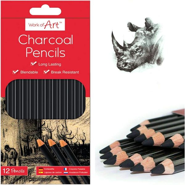 PEBBLE HUG Premium Long Lasting Charcoal Pencil For Drawing, And Other Artistic Work For Kids and artists, Creating Various Tones And Shades For Versatile Drawing - 12 Pcs