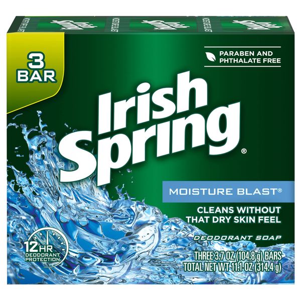 Irish Spring Deodorant Bar Soap, Moisture Blast, 3.75 Ounce , 20-bars Package
