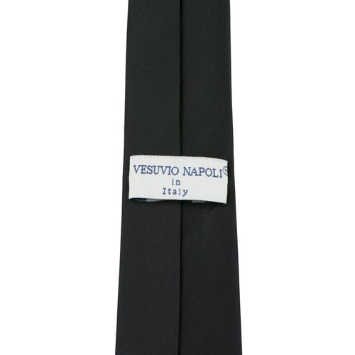 Vesuvio Napoli PreTied SKINNY Men's Neck Tie Solid BLACK Narrow Zipper Necktie