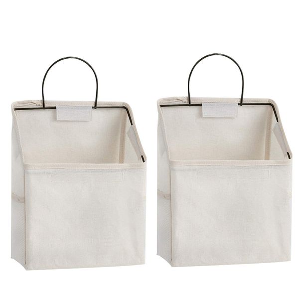 RUIPBOTE 2 Pcs Wall-Hanging Storage Bags, Desktop Organizer Basket Cotton Linen Hanging Storage Basket for Kitchen,Bderoom,Living Room