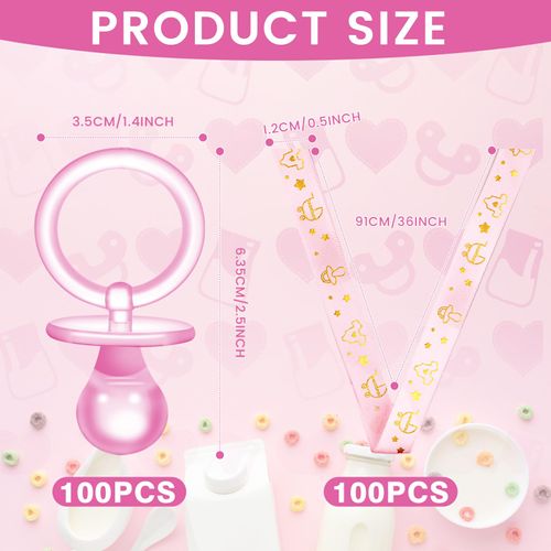 100 Pcs Baby Shower Pacifiers Acrylic Necklace for Chupones para Baby Shower Pacifiers Party Favors Charm Pacifiers Necklace for Girls Boys Baby Shower Games Party Table Scatter Decorations (Pink)