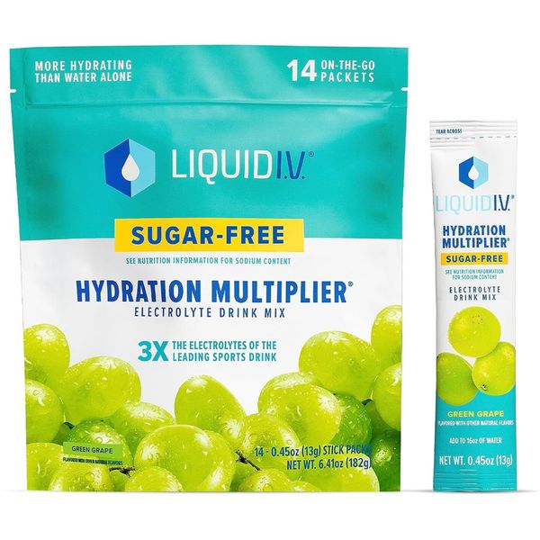 Liquid I.V. Sugar Free Hydration Multiplier Drink Mix, Green Grape, 14 Sticks