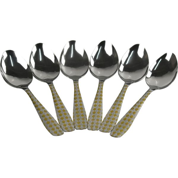Large Stainless Steel Gold Coloured Handle Table Spoons 6pk