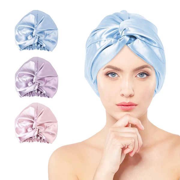 townssilk 100% Mulberry Silk Women's Night Cap, 16 Momme Sleep Cap, Silk Shower Cap, Good for Hair, Protects Hair, Silk Night Cap, Double Layer, Ice Blue