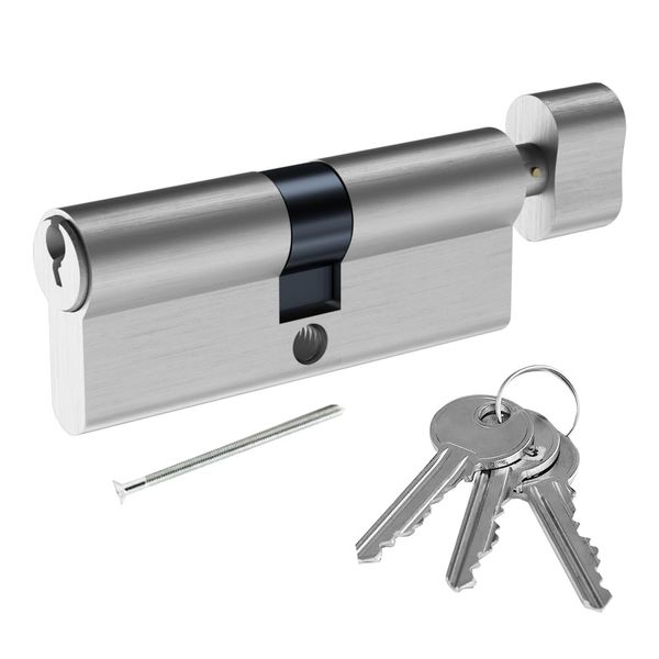 SISAV 50/45T Thumb Turn Euro Lock Cylinder(95mm),Brass Material,Nickel Surface Treatment,High Security,Anti-Drill,with 3 Keys