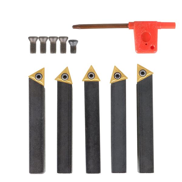 TINVHY 5PCS 1/2in Lathe Indexable Carbide Insert Turning Tool Bit Holder Kit