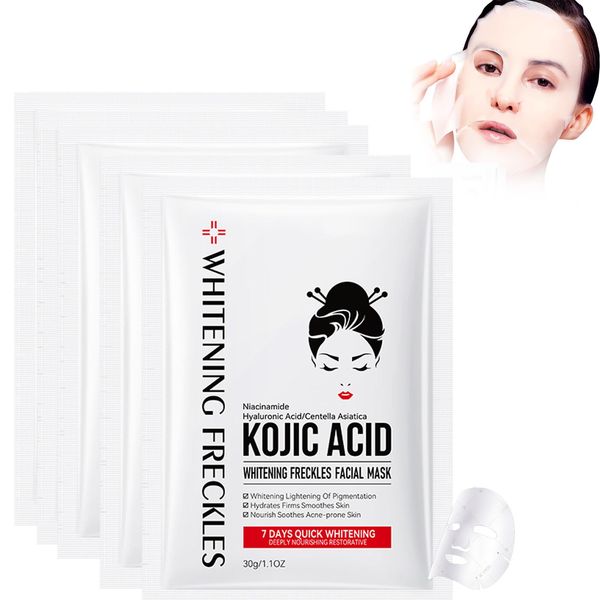 Kojisäure-Gesichtstuchmaske, Anti-Wrinkle Lifting Peel off Mask Feuchtigkeitsspendende Gesichtsmaske, Reinigen Und Erhellen Sie Die Haut für Alle Hauttypen, 5 Stück