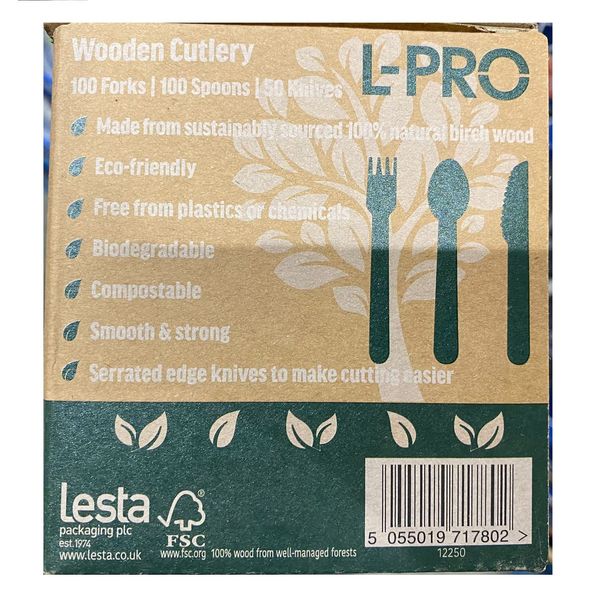 L PRO Wooden Cutlery Variety Pack 250 Ct