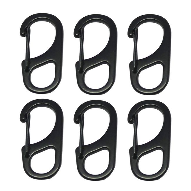 Bytiyar 6 pcs 1.85in/47mm Metal Small Carabiner Clips Snap Hooks with Fixed Eye Spring Clasps Keychain Buckles, Black