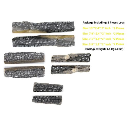 8 pcs Ceramic Woodlike Fireplace Log set for Gas Fireplaces & Fire Pit & Stoves