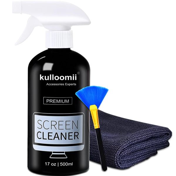 Bildschirmreiniger 500ml mit Mikrofasertuch & Pinsel - Display Reiniger für alle Laptop, Handy und Fernseh Displays - Absolut streifenfreie Reinigung - Monitor reiniger für (LCD, OLED, LED, TFT, QLED)