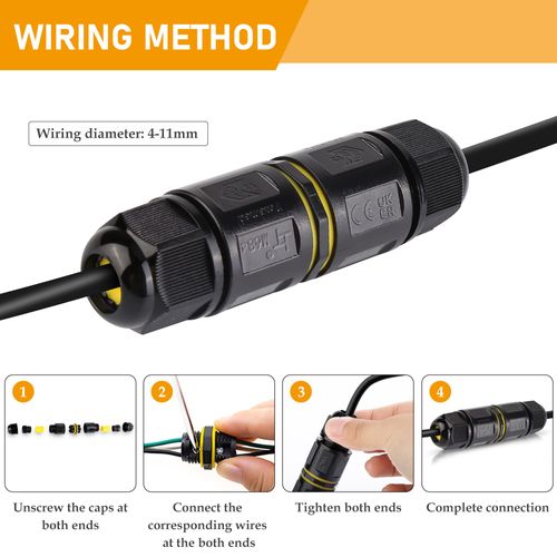Cable Connector Waterproof IP68, Vegena Junction Box 5-Pin Connection Box Outdoor Cable Lugs Earth Cable Connection Sleeve 2 Way for Diameter 5-14 mm Cable Diameter, Pack of 3, Black