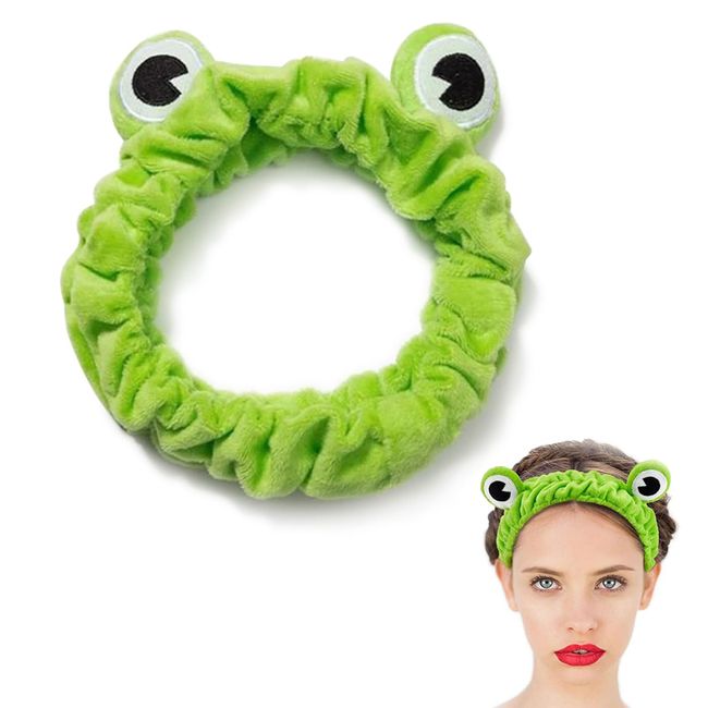 Kireida® Frosch-Stirnband, grünes Froschauge, elastisches Stirnband, Stirnband zum Waschen des Gesichts für Damen, Make-up, Dusche, Spa-Stirnband bequem, waschbar