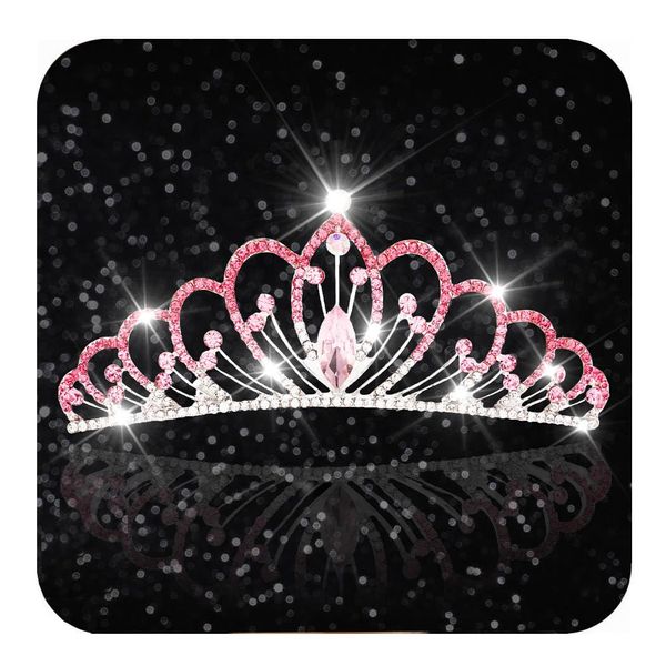 Kilshye Blue Tiara Combs Princess Crystal Tiaras Comb Wedding Bridal Crown Headband Costume Birthday Hairpiece for Women and Girls (Pink)