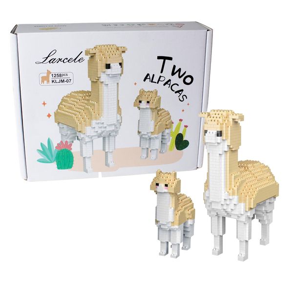 Larcele Animal Series Micro Building Blocks Animal Set, DIY Mini 3D Building Toy Bricks,1258 Pieces KLJM-07 (Two Alpacas)