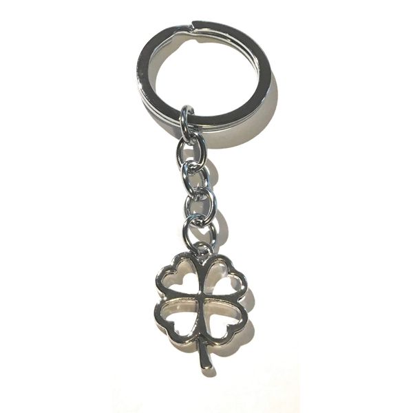 FizzyButton Gifts Silver Tone Four Leaf Clover Keyring/Bag Charm in gift bag