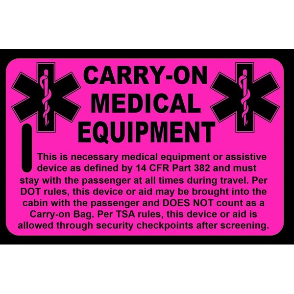 Hi-Viz Pink Carry-On Medical Equipment  Bag Tag - TSA