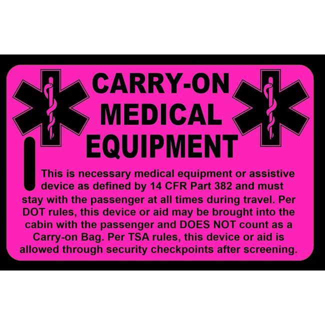 Hi-Viz Pink Carry-On Medical Equipment  Bag Tag - TSA