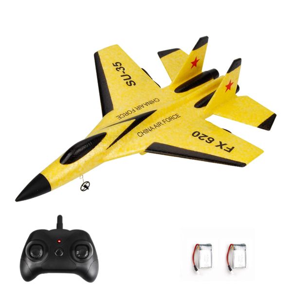 Epipgale SU-35 RC Plane, 2CH Remote Control Airplane, Hobby RC Glider, Ready & Easy to Fly for Beginners, RC Aircraft Jet with Luminous Strip (Yellow)