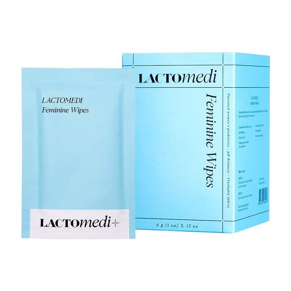 LACTOMEDI Feminine Wipes | Unscented Feminine Wipes | Individually Wrapped | pH-Balanced Feminine Wipes | Flushable Wipes for Sensitive Skin | 1Box x 15pcs