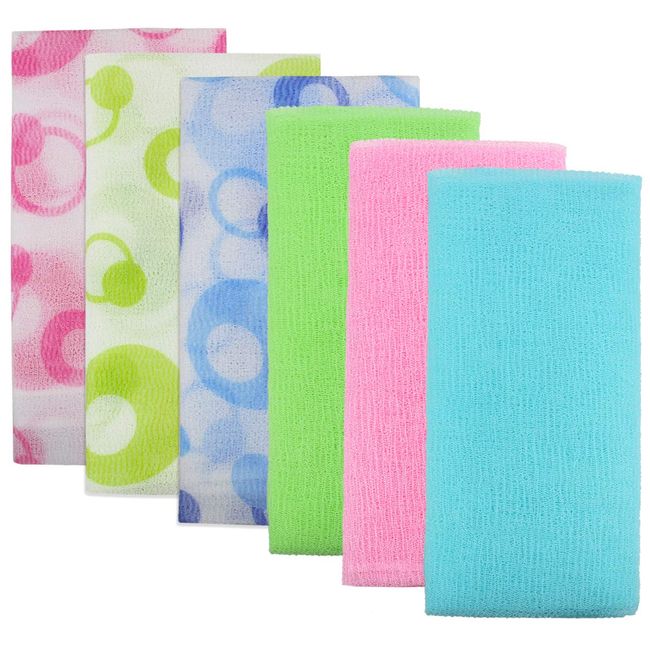 Meetory 6 Pieces Exfoliating Nylon Bath Cloth Towel, 35 inches (90cm) Beauty Skin Bath Wash Cloth Towel Massage Bath Cloth for Women and Men