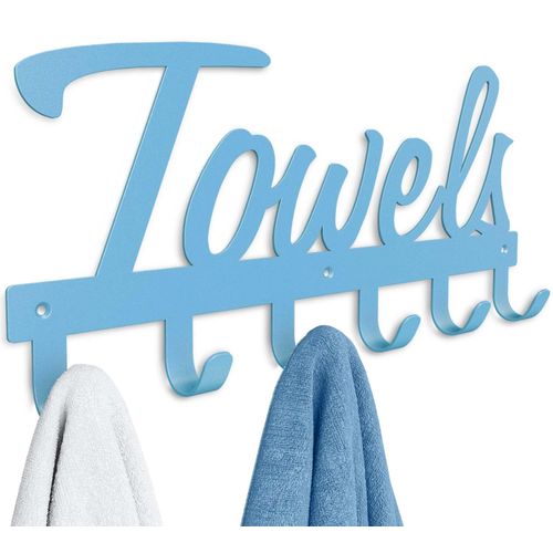 Livelab Towel Rack, Towel Racks for Bathroom Wall Mounted, 6 Hooks Blue Metal Towel Holder for Bathroom Space Saving, Waterproof Rustproof Easy Install Bathroom Decor Towel Hanger Organizer