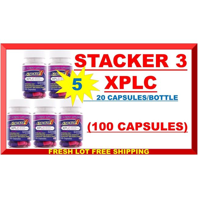 Stacker 3 XPLC 100 Capsules Herbal Dietary 20 ct (Lot of 5X Bottle) 10/2024