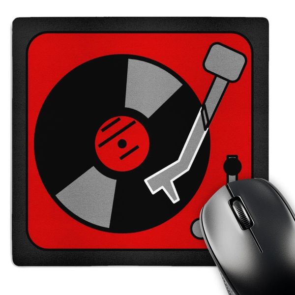 3drose Retro Red and Black Record Player - Mouse Pad
