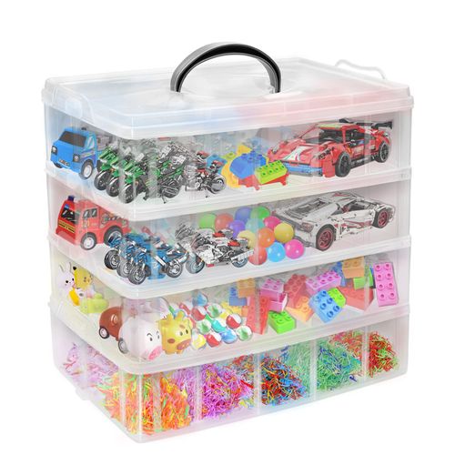 4-Tier Stackable Storage Container Box with 40 Adjustable Compartments, VASZOLA Plastic Organizer Box Transparent Storage Case for Kids Toys, Art Crafts, Jewelry, Supplies, Fuse Beads, Washi Tapes