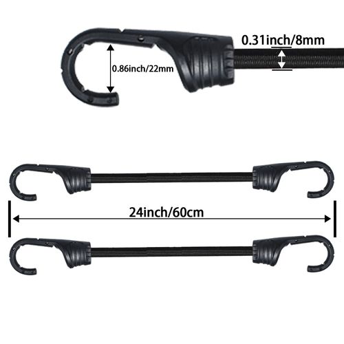 MARRTEUM 24-Inch Bungee Cords with Hooks Black Elastic Rope Straps for Camping, Bike, Folding Wagon, Trunk etc. [4PCS, Plastic-clad Steel Hook]