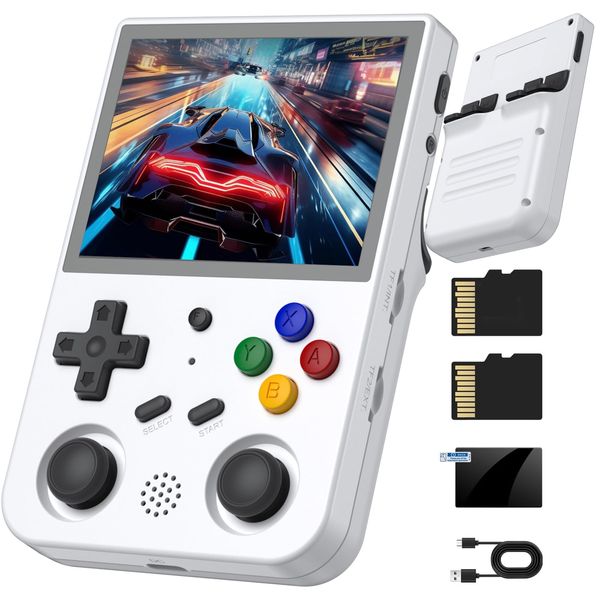 RG353V Retro Gaming Console RG353V Handheld Game Console 3.5" IPS Screen Android 11 and Linux System 64G TF Card 4420+ Classic Games RK3566 64bit Game Player Bluetooth 4.2 and 5G WiFi(White)